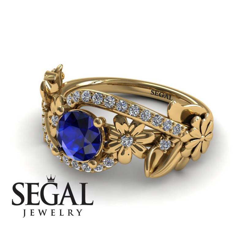 Blauer Saphir Verlobungsring Gelbgoldring Blumenring Vintage Ring Für Ihren Sadie-Verlobungsring - Sadie von SegalJewelry