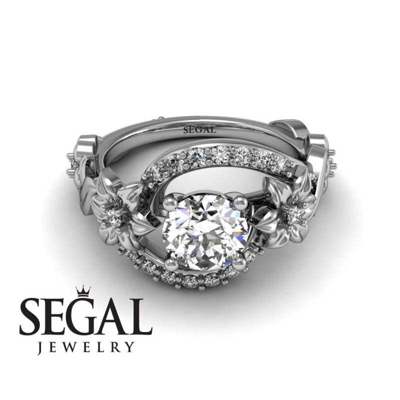 Designer Verlobungsring Weißgold Moissanit Ring Natur Inspirierter Blumenring Blattring - Layla von SegalJewelry