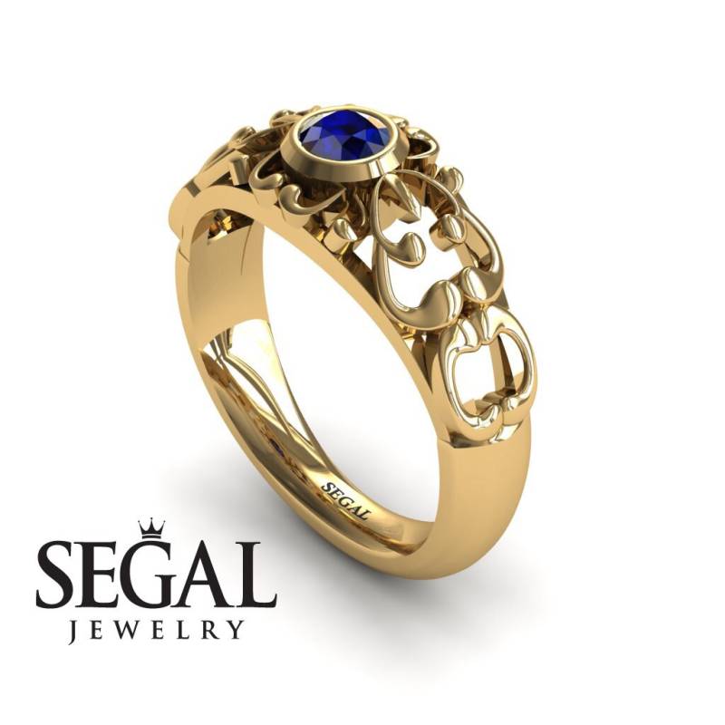 Einzigartiger Verlobungsring 14K Gelbgold Vintage Filigraner Ring Saphir - Makayla von SegalJewelry