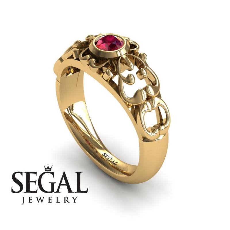 Einzigartiger Verlobungsring 14K Gelbgold Vintage Filigranring Rubin - Makayla Filigraner von SegalJewelry