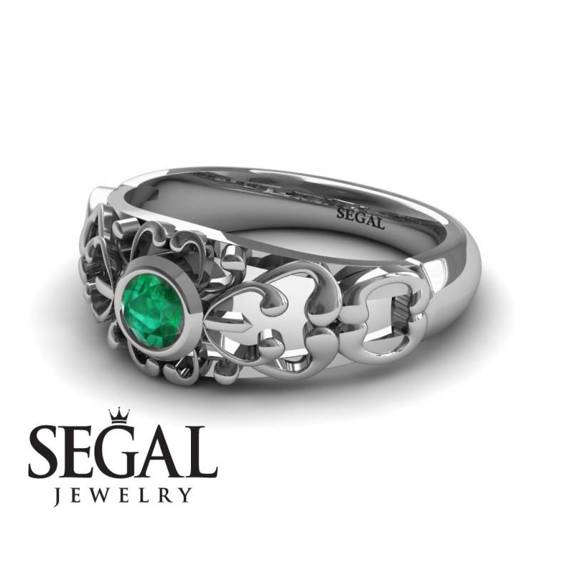 Einzigartiger Verlobungsring 14K Weißgold Vintage Filigraner Ring Grüner Smaragd - Makayla Einzigartiger Verlobungsring 14K Weißgold Vintage Filigraner Ring Grüner Smaragd - Makayla von SegalJewelry