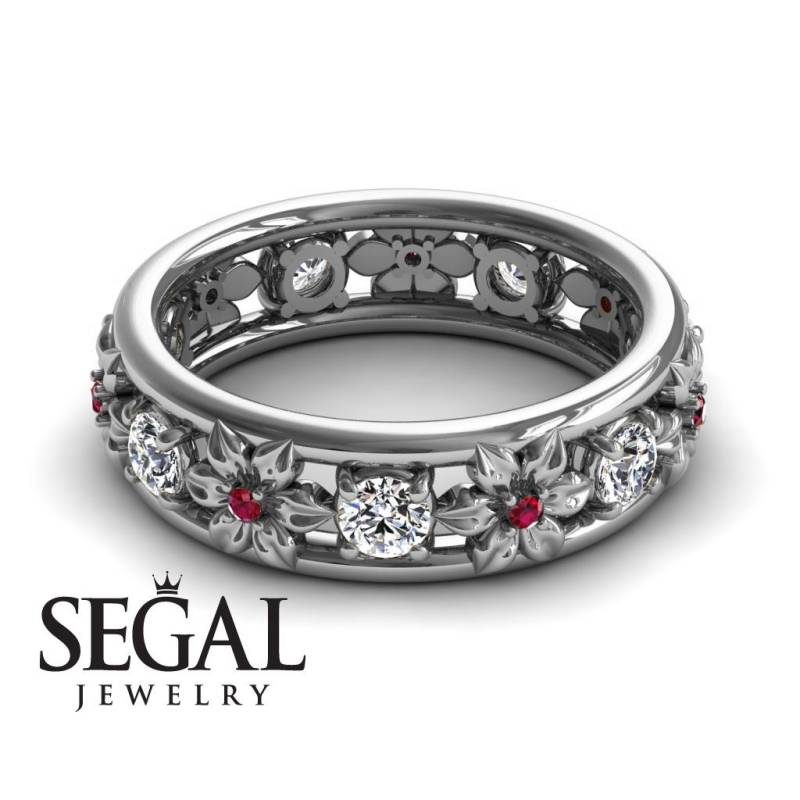 Eternity Rubinring Jubiläumsring Trauring, Einzigartiger Hochzeitsring, Statementring Blumenring - Victoria Wedding Ring von SegalJewelry