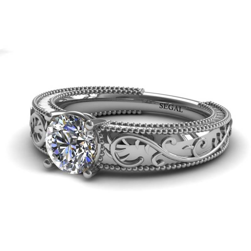 Filigraner Verlobungsring Filigraner Gold Bandring Art Deco Moissanit Ring - London von SegalJewelry