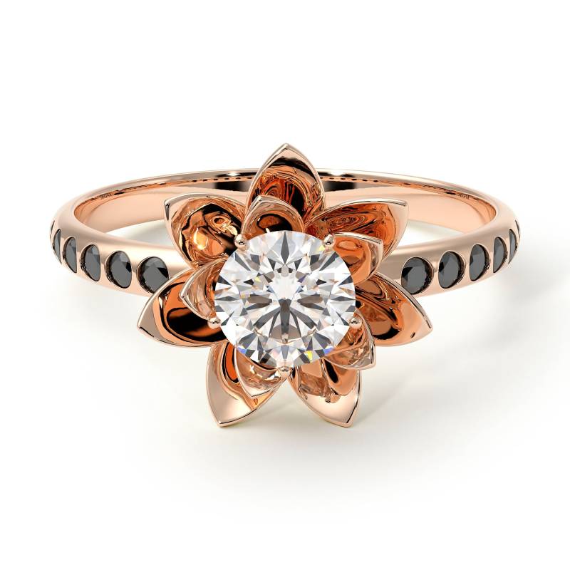 Geschenke Ideen Für Frauen/Forever One Moissanite Ring Blumen 14K Rose Gold Einzigartiger Versprechensring - Lotus von SegalJewelry
