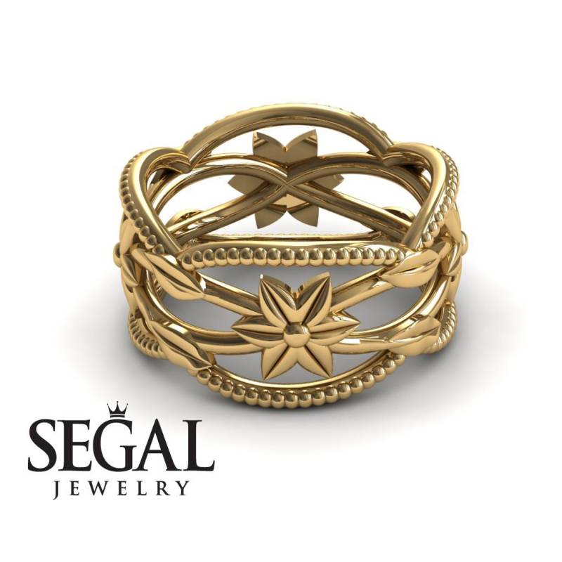 Jahrestagsring 14K Gelbgold Vintage Mit Blumen Jahrestagsgeschenk - Ava Ehering von SegalJewelry