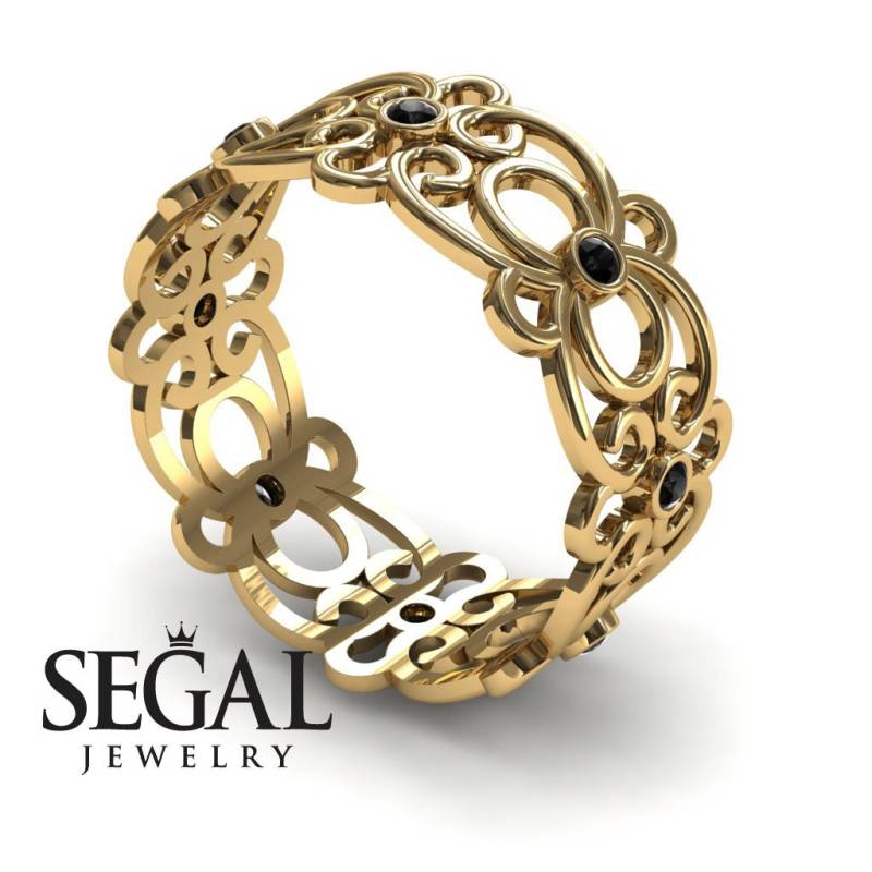 Jubiläumsring 14K Gelbgold Filigranring Schwarzer Diamant - Alaina von SegalJewelry