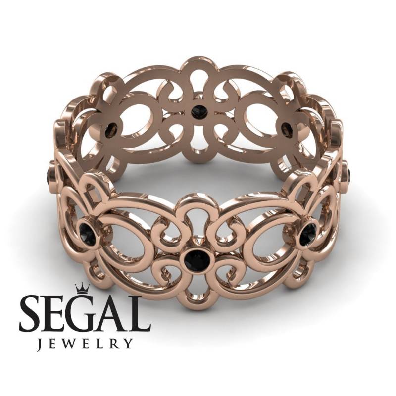 Jubiläumsring 14K Rotgold Filigraner Ring Schwarzer Diamant - Alaina von SegalJewelry