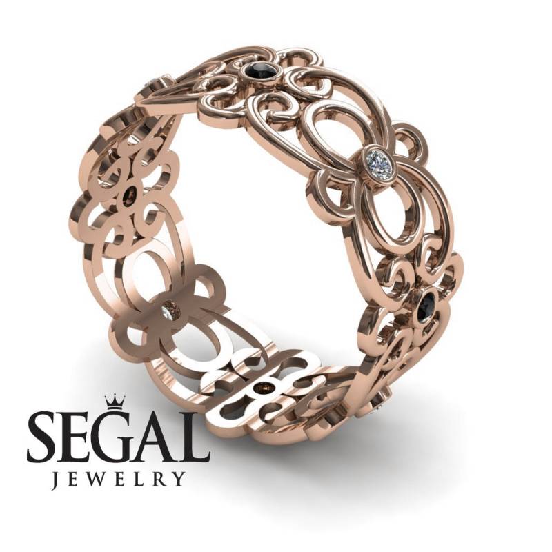 Jubiläumsring 14K Rotgold Filigree Ring Weißer Diamant Und Schwarzer - Alaina von SegalJewelry