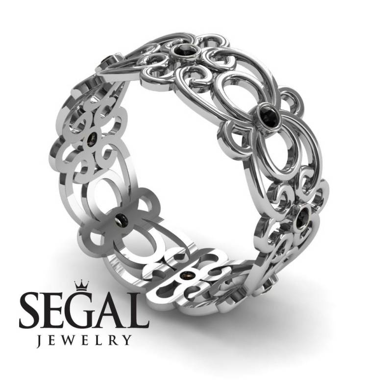 Jubiläumsring 14K Weißgold Filigraner Ring Schwarzer Diamant - Alaina von SegalJewelry