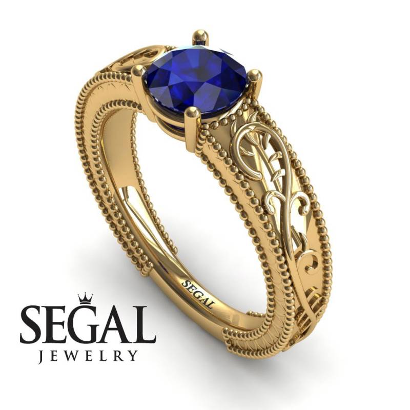 Milgrain Verlobungsring Saphir Ring Einzigartige Blauer Antiker Edwardian - London von SegalJewelry