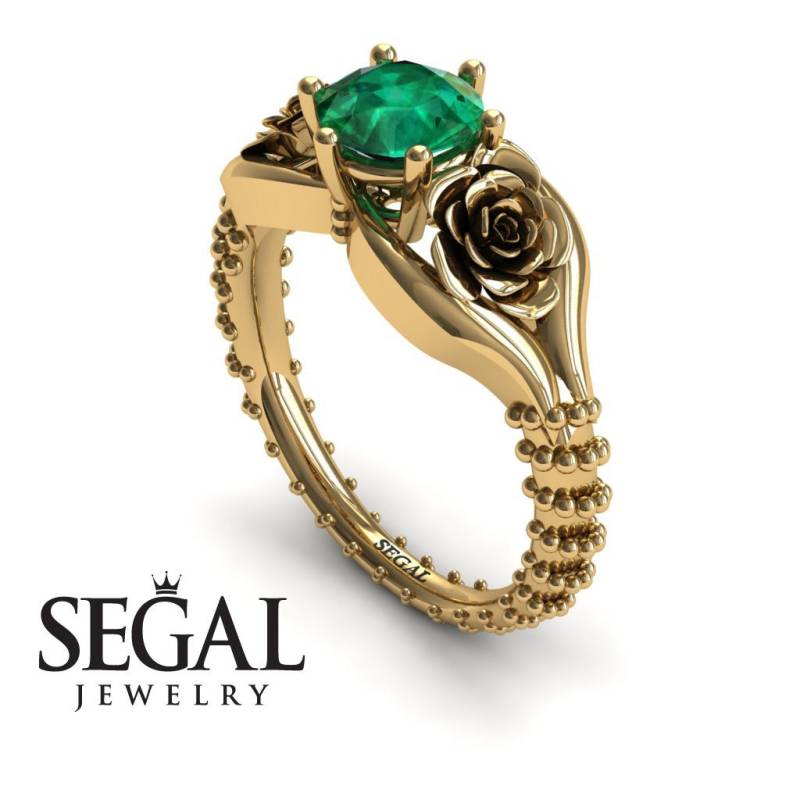 Rose Verlobungsring Gelbgold Gothic Smaragd Ring Blumen Natur Inspirierter Brautring Filigraner - Camilla von SegalJewelry