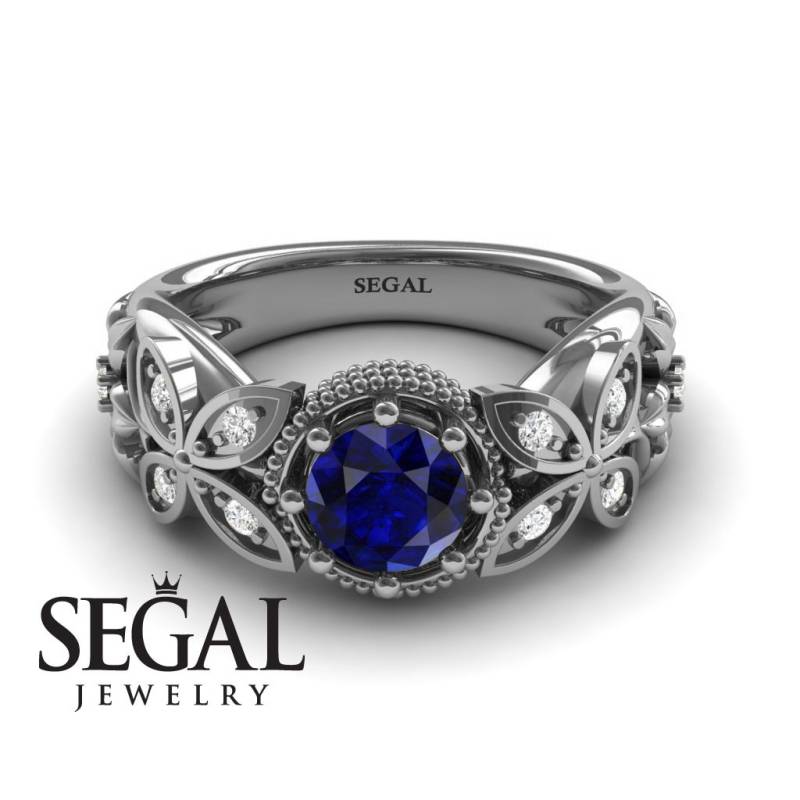 Schmetterling Verlobungsring 585Er Weißgold Saphir Ring Designer Art Deco Einzigartiger - Vivian von SegalJewelry