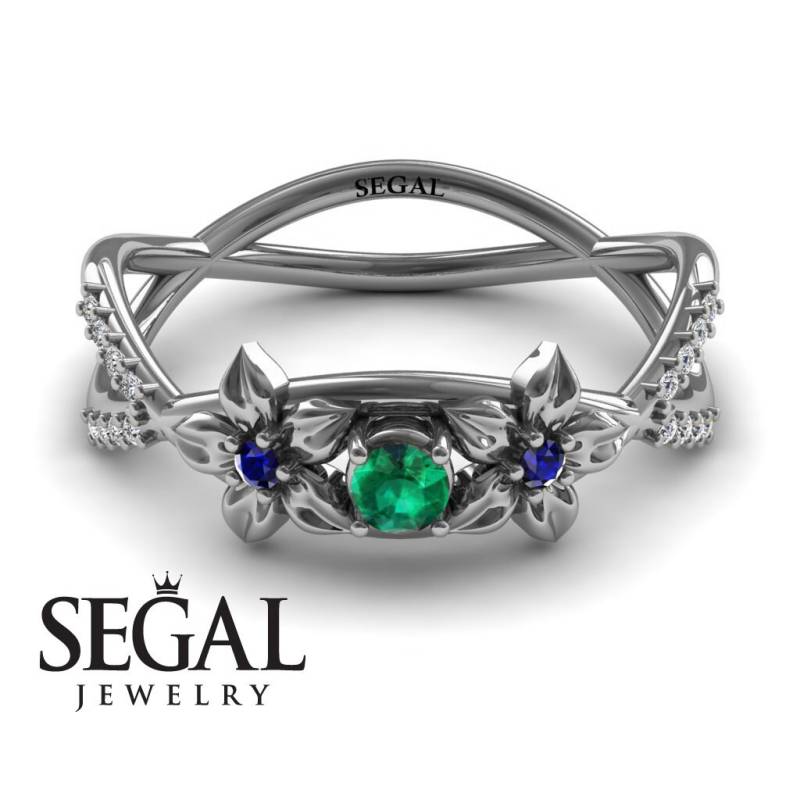 Smaragd Verlobungsring Weißgold Grüner Ring Blumenring Blattring Natur Inspiriert - Annabelle von SegalJewelry
