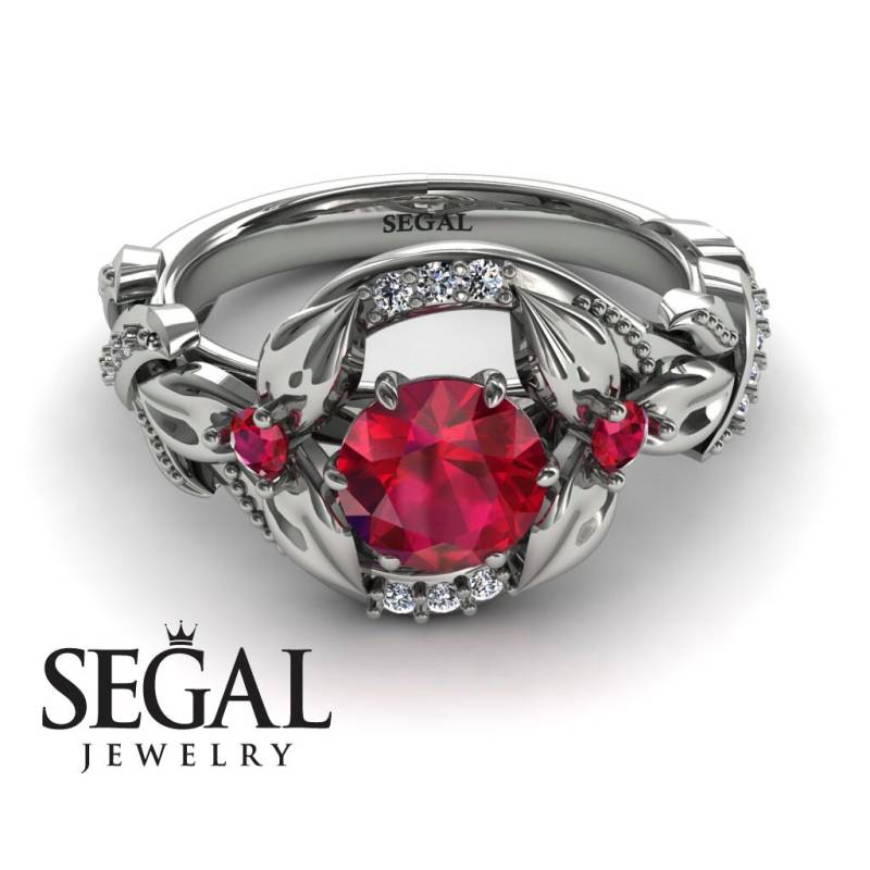 Weißgold Verlobungsring 1 Karat Rubin Ring Zweig Brautring Art Deco - Isabelle von SegalJewelry