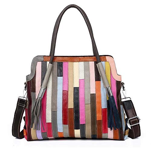 Damen-Handtasche, Boston-Design, echtes Leder, bunt, groß, Bunt, mittlere Größe 2., von Segater