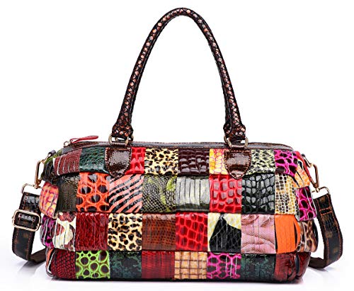 Segater® Damen Mehrfarbige Handtasche Rindsleder Ledertasche Hobo Tasche mit Schlangenmuster 3D Muster gewebte böhmische Design Schultertaschen Patchwork Große Geldbörsen von Segater