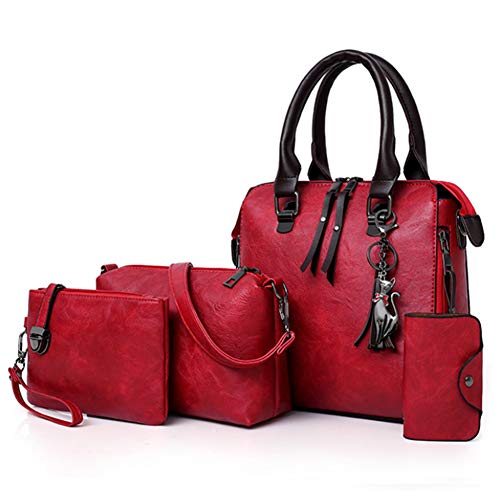 Segater® Damen Mode-Handtasche+Schultertaschen+ Geldbörse+Kartengeldbeutel Frau PU Leder Umhängetaschen Shopper Tote 4 Stück von Segater