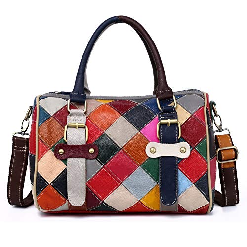 Segater® Damen Multicolor Einkaufstasche Echtes Leder Handtasche Bunte Patchwork Große Umhängetasche Shopper Taschen Großer Crossbody Hobo Handtasche von Segater