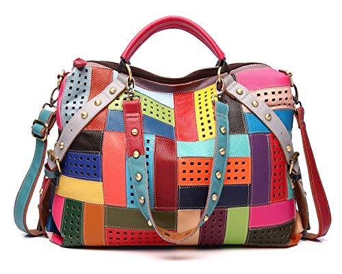 Segater® Damen Multicolor Einkaufstasche Rind Leder-Handtaschen Bunte Patchwork 2019 NEU TOP Bewertet Große Umhängetasche Hobo Taschen (Multicoloured-B) von Segater