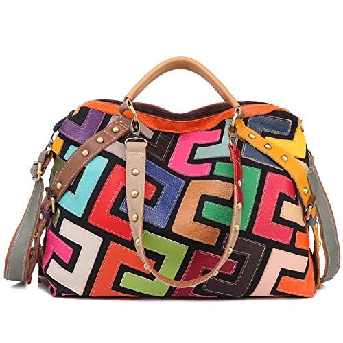 Segater® Damen Multicolor Einkaufstasche Rind Leder-Handtaschen Bunte Patchwork 2019 NEU TOP Bewertet Große Umhängetasche Hobo Taschen (Multicoloured-C) von Segater