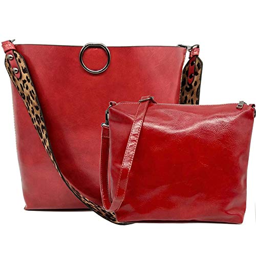 Segater® Frauen Leopardenmuster Tasche Wendbares Leder Tragetasche Übergroße Tasche Top-Griff 2-seitige Umhängetasche Große Handtasche Schulranzen Geldbörse 2 Stck Schultertasche von Segater