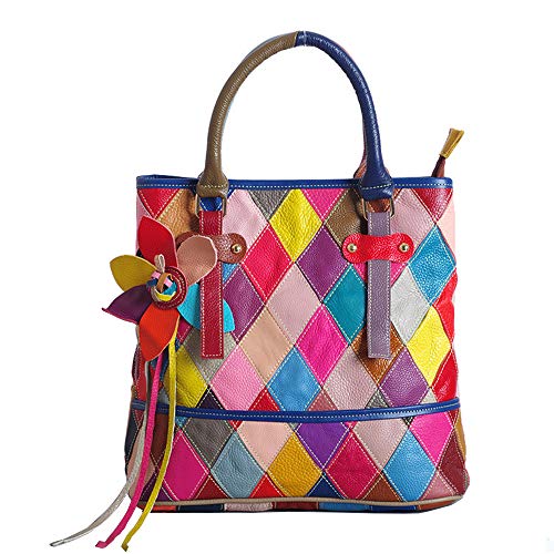 Segater® Frauen Mehrfarbig Tote Handtasche Echtes Leder Farblich passende Design-Umhängetasche Hobo Schultertaschen Patchwork bunte Geldbörsen Henkeltaschen von Segater