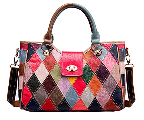 Segater® Frauen Multicolor Handtasche Echtes Leder zufälliges Patchwork bunte Umhängetasche Damen Work Shopper Schultertaschen Geldbörse für Weihnachten von Segater