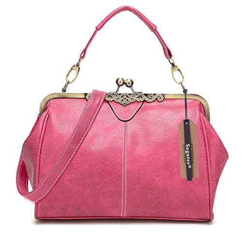 Segater® Frauen-Weinlese-kleine Retro- Handtaschen Kiss Lock Crossbody Handtasche Umhängetasche aus mattiertem Leder von Segater