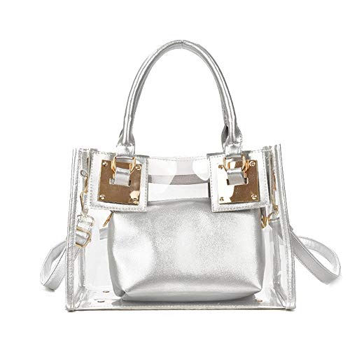 Segater® Klare Umhängetasche Handtaschen, Frauen kleine Tote Tasche Strandtasche Mode Klare Gelee-Handtasche Top Handle Schultertaschen Silber transparente Geldbörse von Segater