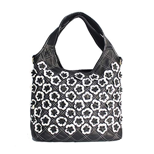 Segater® Mehrfarbig Floral Rind Leder-Umhängetasche für Damen, Vintage Rindsleder Handtasche Blumenmuster 3D Schultertaschen Damen Reisetasche mit Henkeltasche Patchwork bunte Geldbörsen Henkeltaschen von Segater