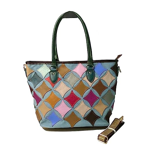 Segater 3D Bunte Tote Geldbörse Echtes Leder Handtasche Multicolor Spleißen Schulter Stern-Muster Crossbody Tasche Arbeit Reise Schulranzen von Segater