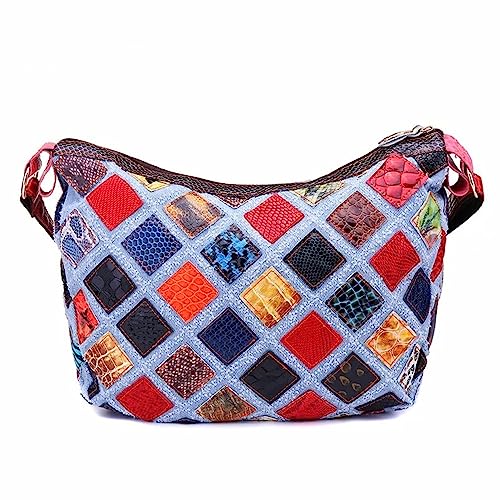 Segater 3D Mehrfarbig Umhängetasche für Damen Echtes Leder Handtasche Zufälliger Schlangendruck Bunte gespleißte Crossbody Tasche Geldbörsen von Segater