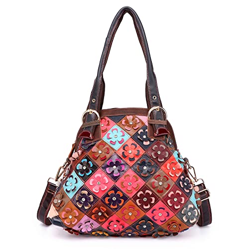 Segater 3D Bunte Blume Patchwork Hobo Tasche Buntes Portemonnaie Leder Handtasche Bunte Designer Umhängetasche Travel Work Umhängetasche Schulranzen von Segater