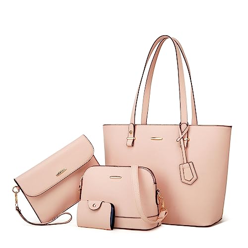Segater 4er Set Handtaschen und Geldbörsen für Damen Klassische Tote tasche Mode Kunstleder Umhängetasche Shopper Work Top-Handle Tasche Kartenhalter von Segater
