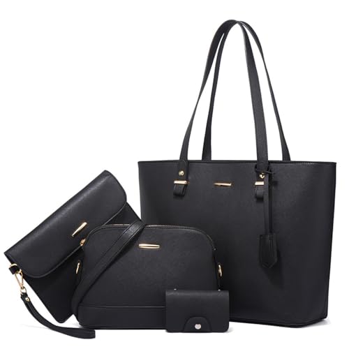 Segater 4er Set Handtaschen und Geldbörsen für Damen Klassische Tote tasche Mode Kunstleder Umhängetasche Shopper Work Top-Handle Tasche Kartenhalter von Segater