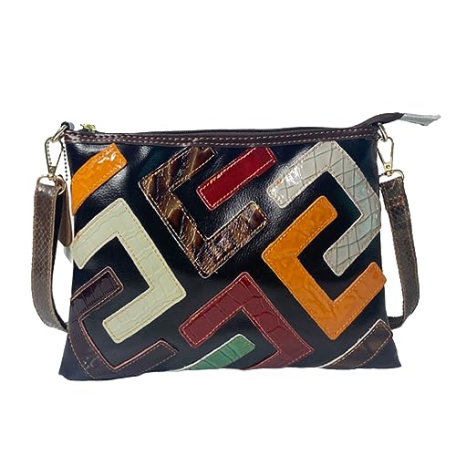 Segater Bunte Crossbody Tasche für Frauen Damen-Kupplung Echtes Leder Handtasche Mehrfarbig gemustertes Handgelenk Portemonnaie Party Geldbörse Shopper Umhängetasche von Segater