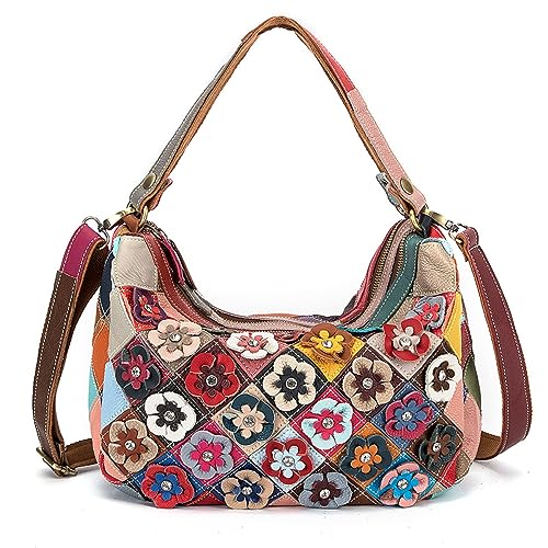 Segater Damen 3D Blume Bunte Tragetasche Leder Geldbörse Zufällig Mehrfarbig gespleißt Bling Handtasche Floral Farbe Umhängetasche Schulranzen von Segater