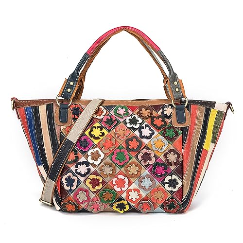 Segater Damen 3D Blume Bunte Tragetasche Leder Geldbörse Zufällig mehrfarbig gespleißt Bling Handtasche Floral Farbe Umhängetasche Schulranzen von Segater