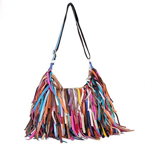 Segater Damen-Hobo-Tasche, Schafsfell, zufällige Patchwork-Umhängetasche, bunte Quasten, Handtasche, Geldbörsen, mehrfarbig, Einheitsgröße von Segater