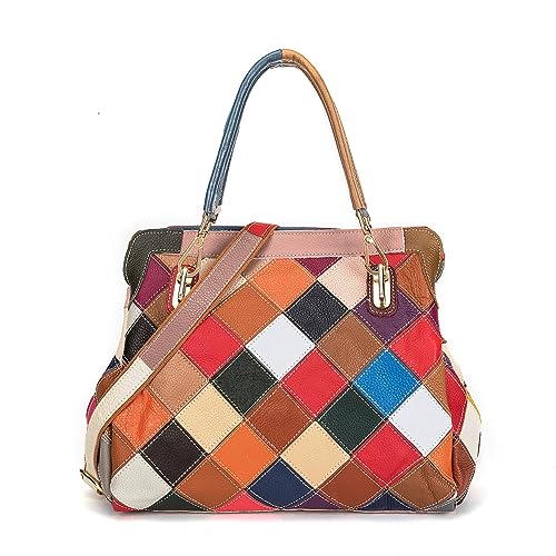 Segater Damen Lackleder Buntes Top-Handle Tasche Glänzende Geldbörse Krokodil Print Handtasche Mehrfarbiges Patchwork Umhängetasche Shopper Schultertasche Schulranzen von Segater