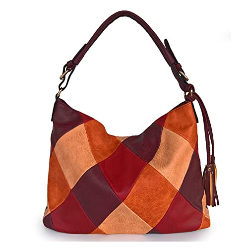 Segater Damen Lederhandtaschen und Geldbörse Umhängetasche in Patchwork-Farbe Schultertaschen mit Kontrastfarbe Tasche mit weichem Tragegriff Henkeltaschen von Segater