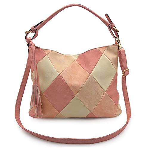 Segater Damen Lederhandtaschen und Geldbörse Umhängetasche in Patchwork-Farbe Schultertaschen mit Kontrastfarbe Tasche mit weichem Tragegriff Henkeltaschen von Segater