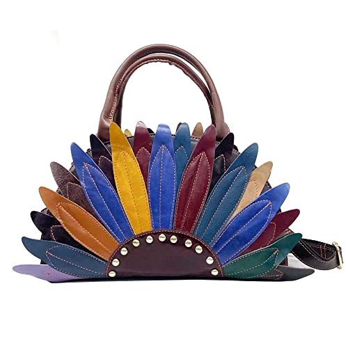 Segater Damen Mehrfarbig Blumen Umhängetasche Echtes Leder Handtasche Sonnenblume Form bunte Crossbody Tasche Reise Party Schulranzen von Segater