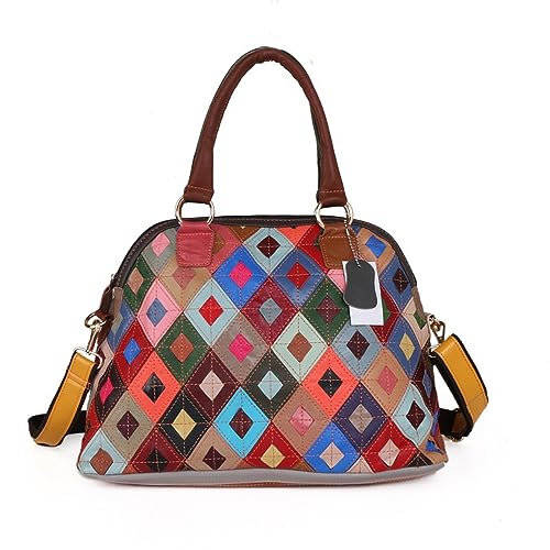 Segater Damen Mehrfarbig Diamant-Muster Tote Bag Leder Farbe gespleißt Umhängetasche Bunte Patchwork Handtasche Reise-Crossbody-Tasche Shopper Schultertaschen von Segater