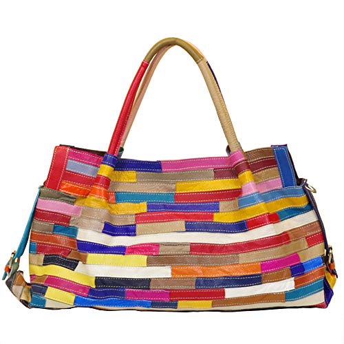 Segater Damen Multicolor Einkaufstasche Echtes Leder Handtasche Bunte Patchwork Große Umhängetasche Shopper Taschen Großer Crossbody Hobo Handtasche von Segater