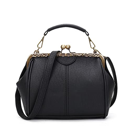 Segater Damen Retro Kuss-Schloss Handtasche Frauen Leder Top Handle Tasche Geldbörse Geprägtes Design Umhängetasche Work Shopper Schultertasche von Segater