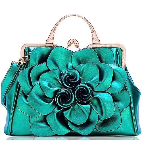 Segater Designer Ladie 3D Blumen Handtaschen und Geldbeutel Frauen Leder Kuss-Schloss Tote Flora Umhängetasche Partei Crossbody Tasche Arbeit Shopper Schultertasche von Segater