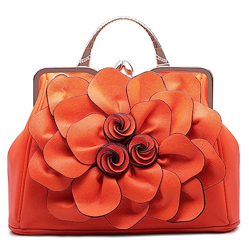 Segater Designer Ladie 3D Blumen Handtaschen und Geldbeutel Frauen Leder Kuss-Schloss Tote Flora Umhängetasche Partei Crossbody Tasche Arbeit Shopper Schultertasche von Segater