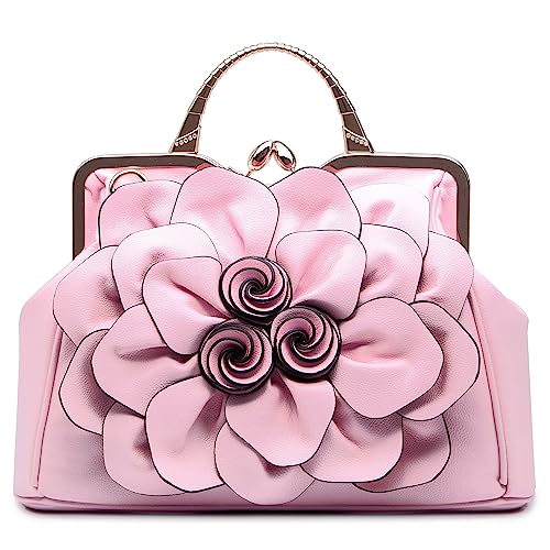 Segater Designer Ladie 3D Blumen Handtaschen und Geldbeutel Frauen Leder Kuss-Schloss Tote Flora Umhängetasche Partei Crossbody Tasche Arbeit Shopper Schultertasche von Segater