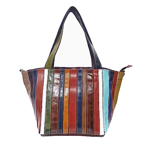 Segater Echtes Leder Tote Handtasche für Damen Mehrfarbige Patchwork Umhängetasche Reise Schulranzen Frauen Bunte Crossbody Tasche Hobo Geldbörsen von Segater